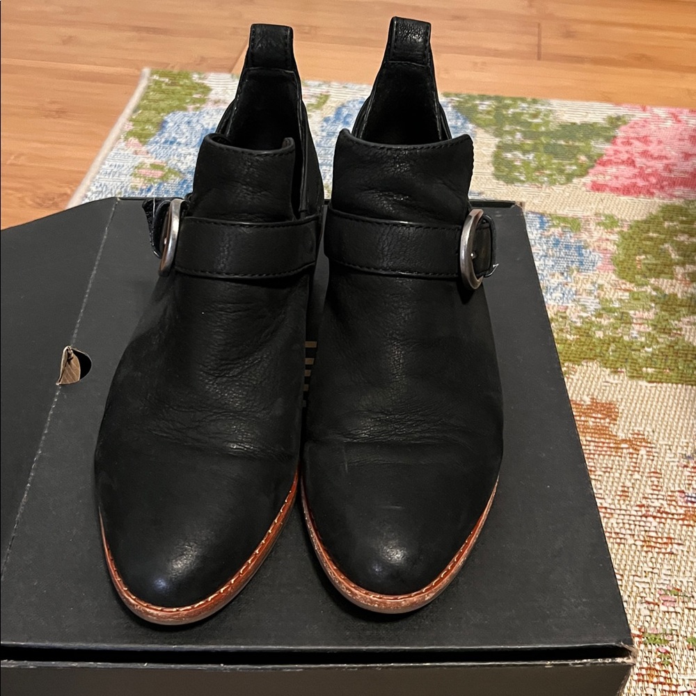 Frye Black Ankle Boots with Brown Sole